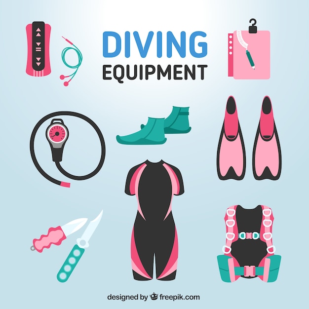 Free vector diving accessories in colors set