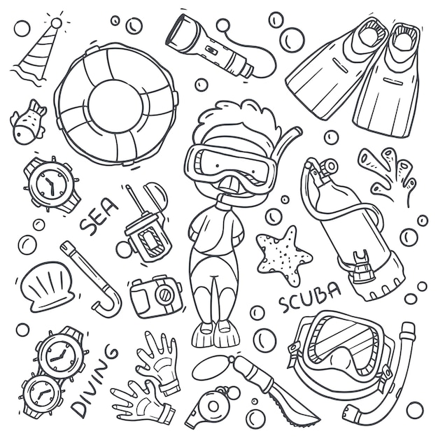 Free vector diving cartoon vector doodles illustration