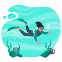 Vettore gratuito illustrazione di concetto di immersione subacquea