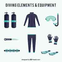 Vettore gratuito raccolta elemento diving in design piatto