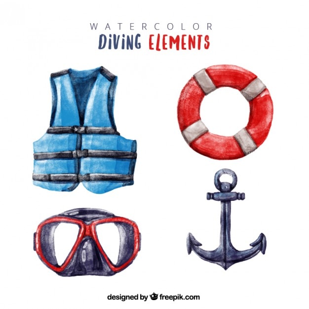 Free vector diving elements in watercolor effect