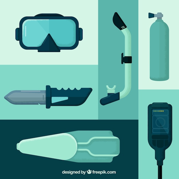 Free vector diving equipment and accessories in flat design