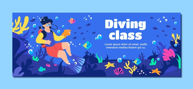 Free vector diving hand drawn flat facebook cover