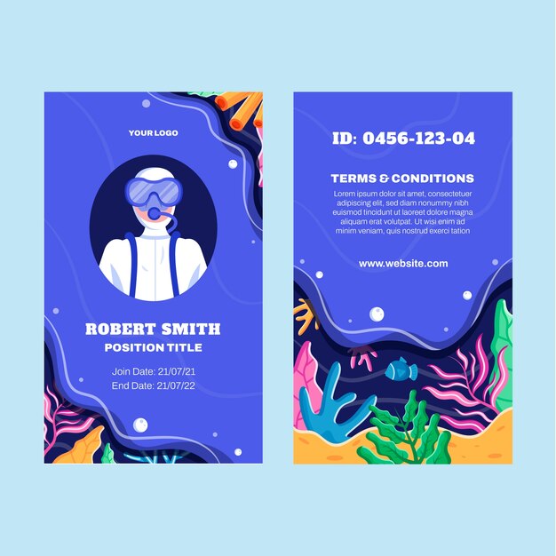 Free vector diving hand drawn flat id card