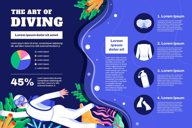 diving hand drawn flat infographic