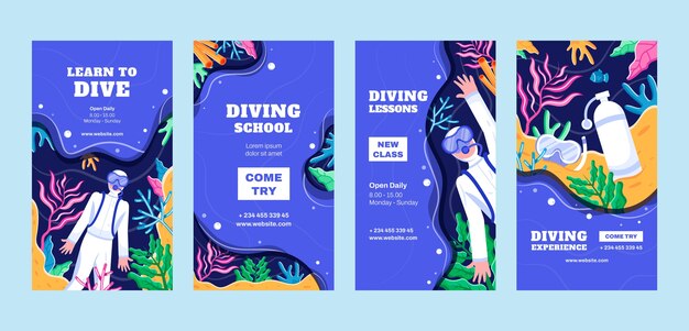 diving hand drawn flat instagram stories