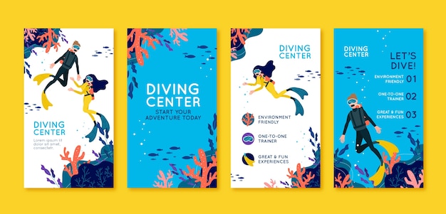 Free vector diving hand drawn flat instagram stories