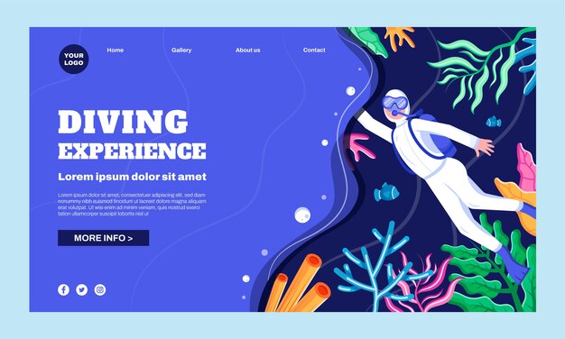diving hand drawn flat landing page