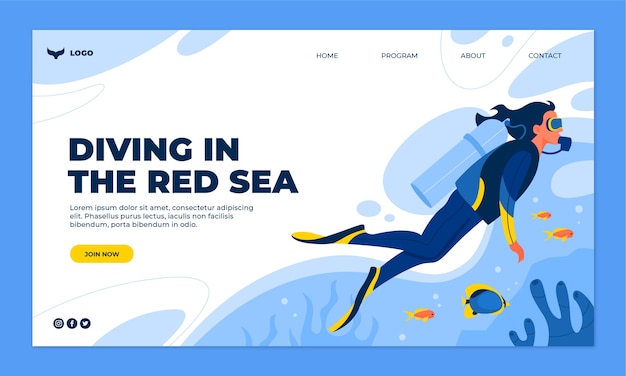 Diving hand drawn flat landing page