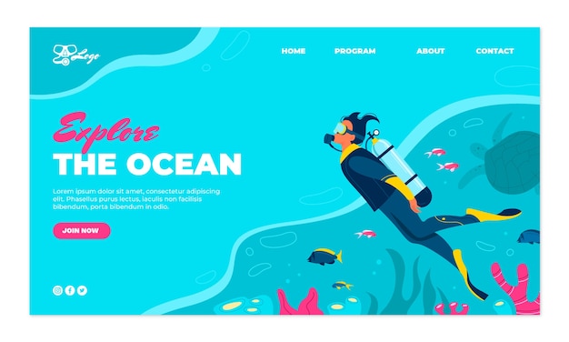 Free vector diving hand drawn flat landing page