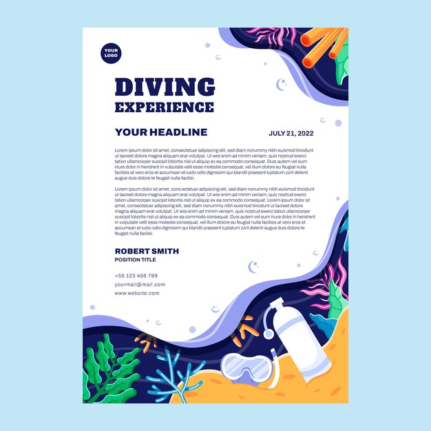 diving hand drawn flat letterhead