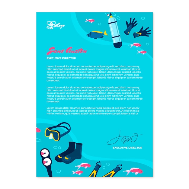 Diving hand drawn flat letterhead