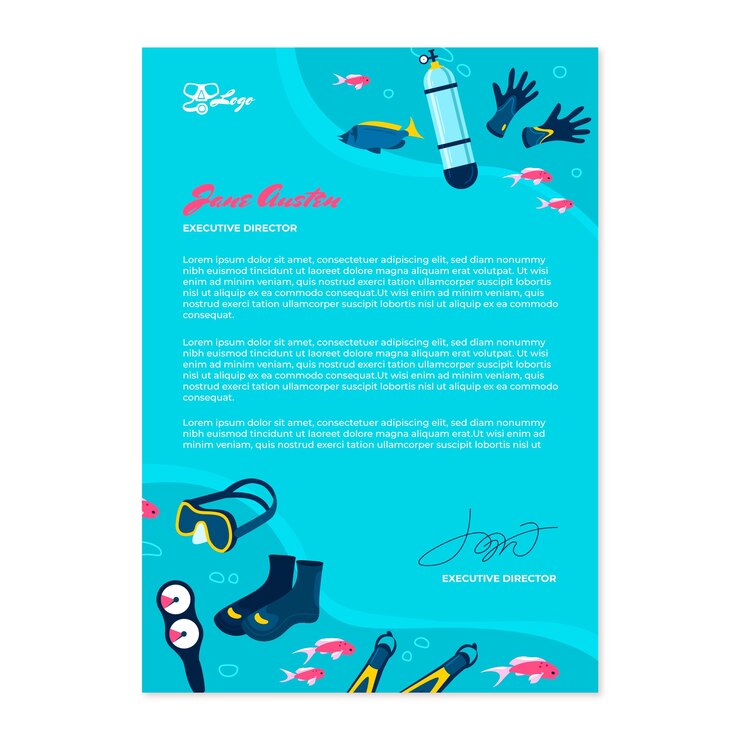 Free Vector diving hand drawn flat letterhead