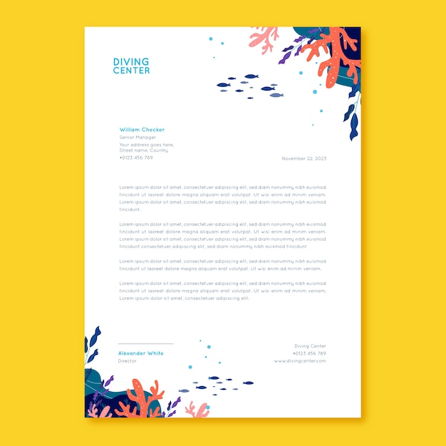 diving hand drawn flat letterhead