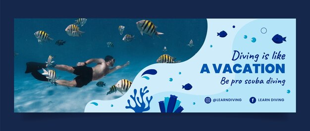 Free vector diving hand drawn flat twitter header