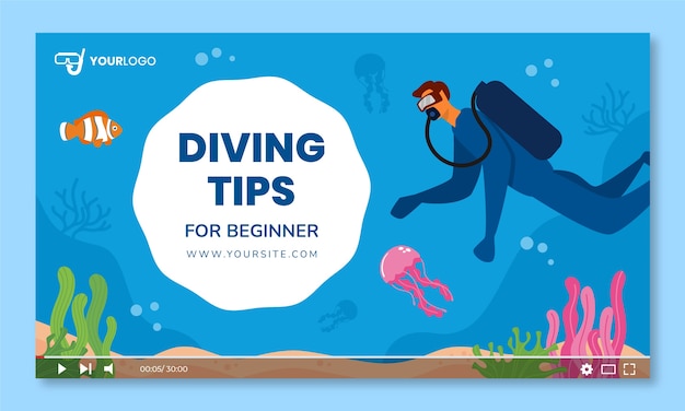 Free vector diving hand drawn flat youtube thumbnail