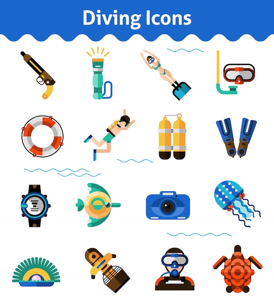 Free vector diving icons set