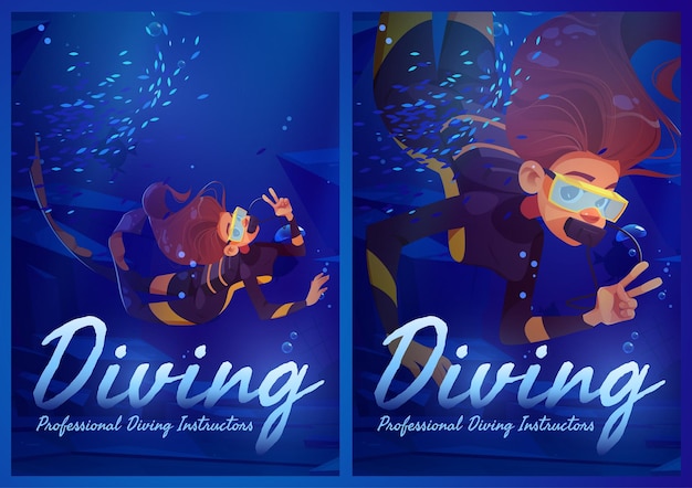 Diving instructors professional service ad posters