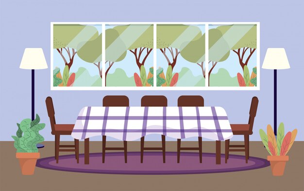 테이블과 식물 장식 다이빙 룸