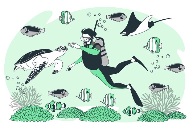 Diving with animals concept illustration