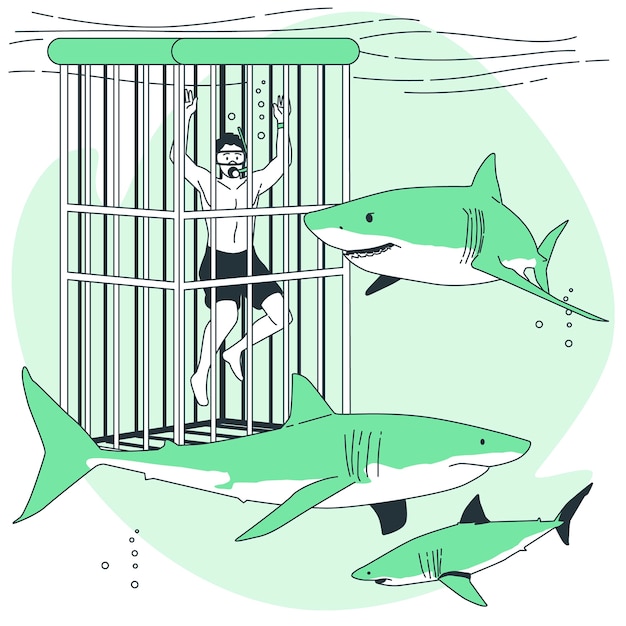 Diving with sharks concept illustration