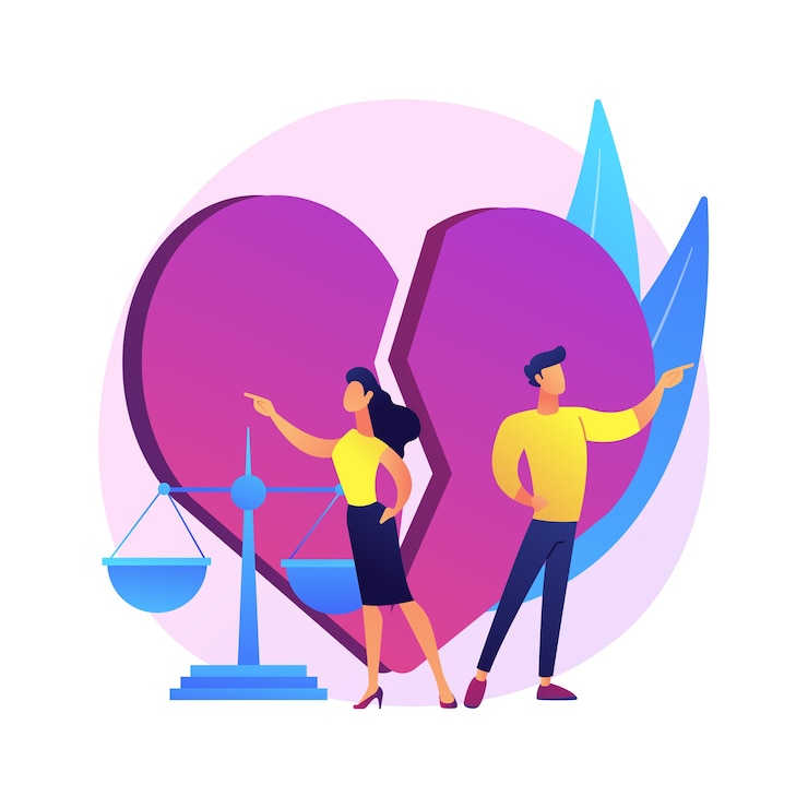 Free Vector divorce abstract concept   illustration. marriage dissolution, separation, through divorce decree, husband and wife conflict, healthy breakup, parents fight, break up