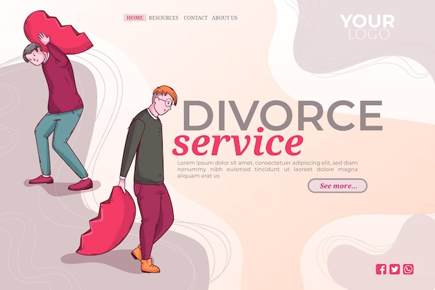 Free vector divorce concept landing page template