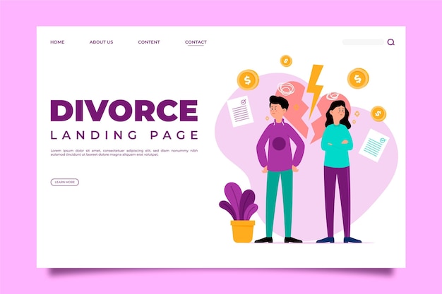 Бесплатное векторное изображение Целевая страница концепции развода