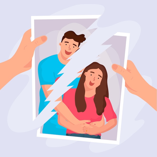 Free vector divorce concept with broken photo