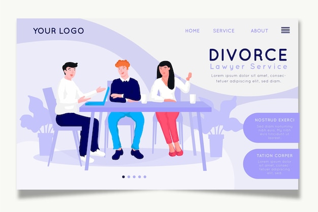 Free vector divorce lawyer service landing page design