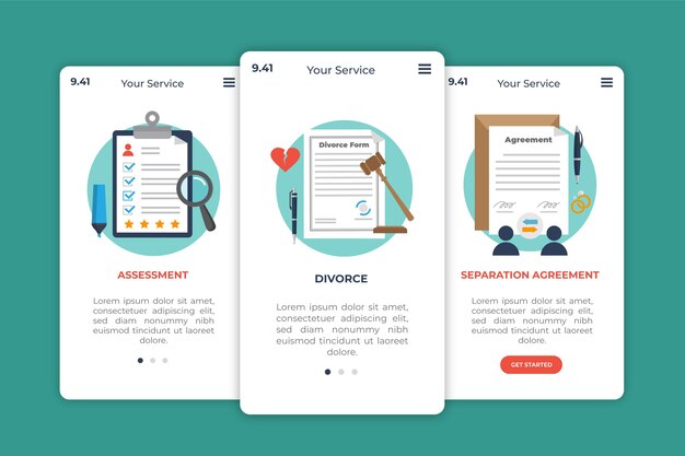 Divorce mediation onboarding screens