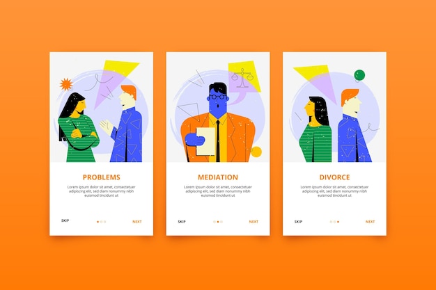 Free vector divorce mediation onboarding screens