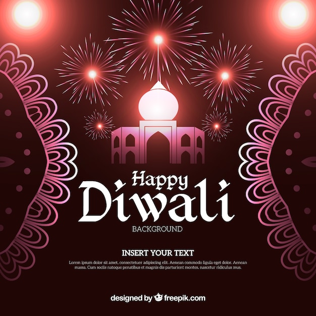 Vettore gratuito diwali sfondo con fuochi d'artificio