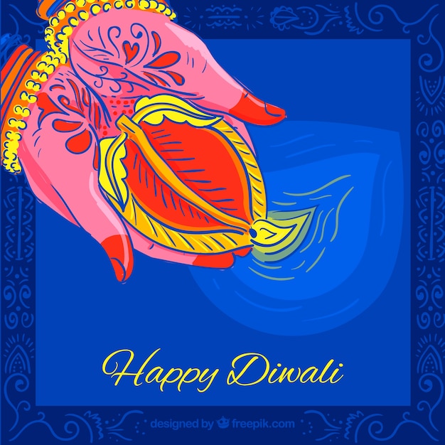 Free vector diwali background with hands design