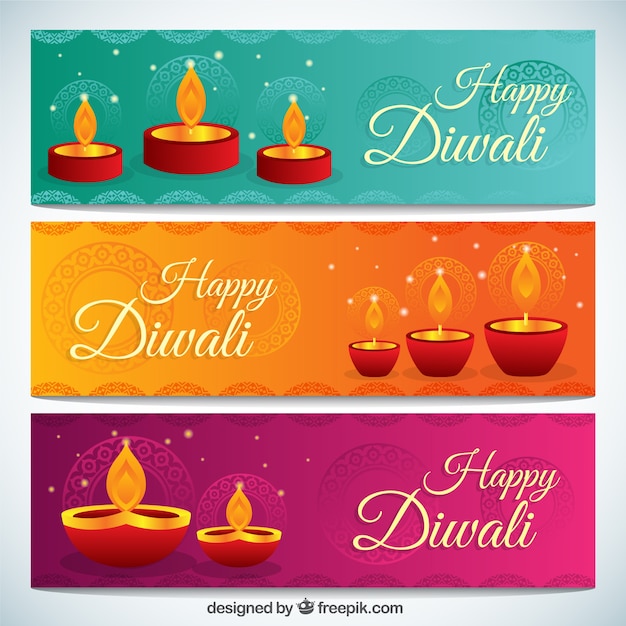 Free vector diwali banners with candles