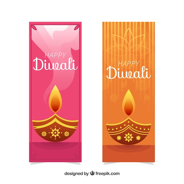 Free vector diwali banners with candles