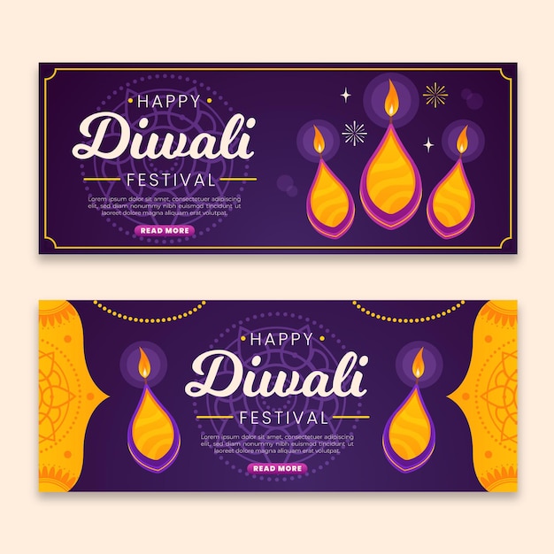 Free vector diwali banners with flame