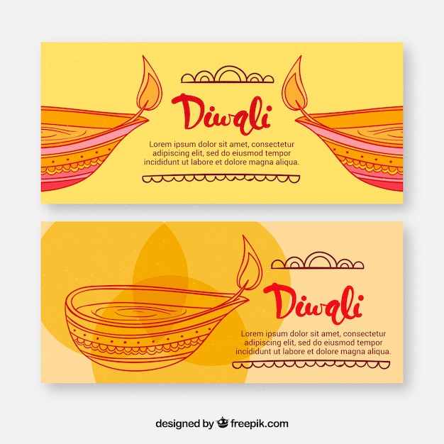 Free vector diwali banners with hand drawn candles