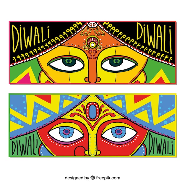 Free vector diwali banners with hand drawn looks