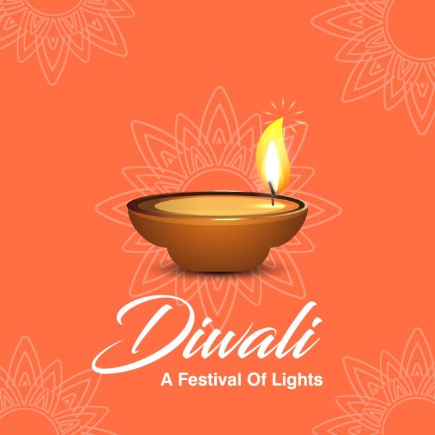 Candela diwali su uno sfondo arancione