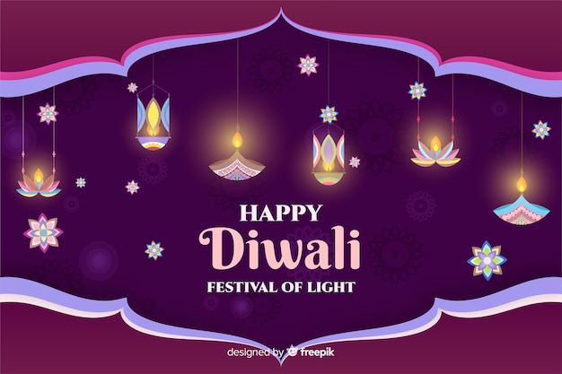 Free vector diwali candles and flowers in flat design