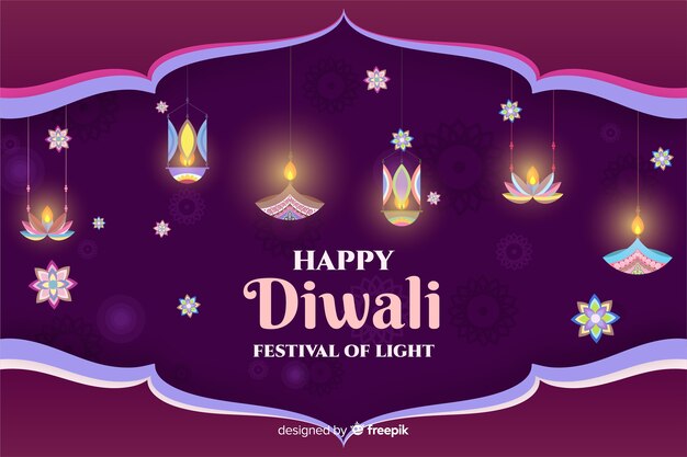 Diwali candles and flowers in flat design
