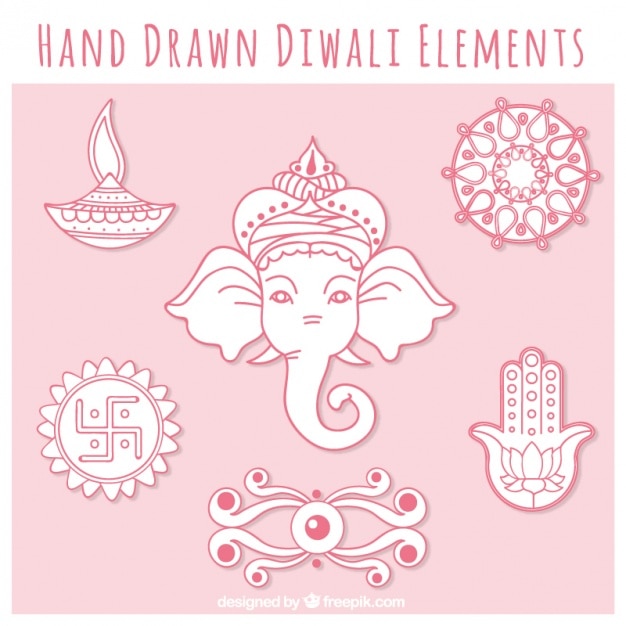 Raccolta diwali di elementi disegnati a mano