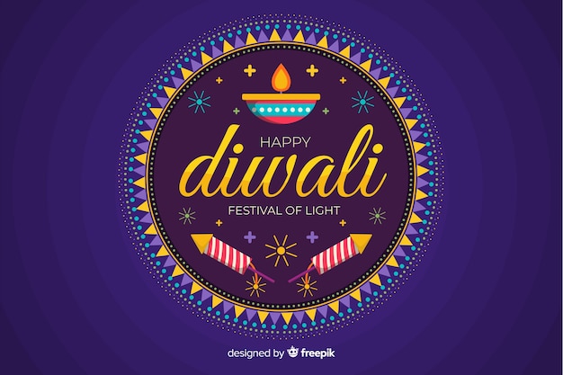 Vettore gratuito concetto di diwali con sfondo design piatto