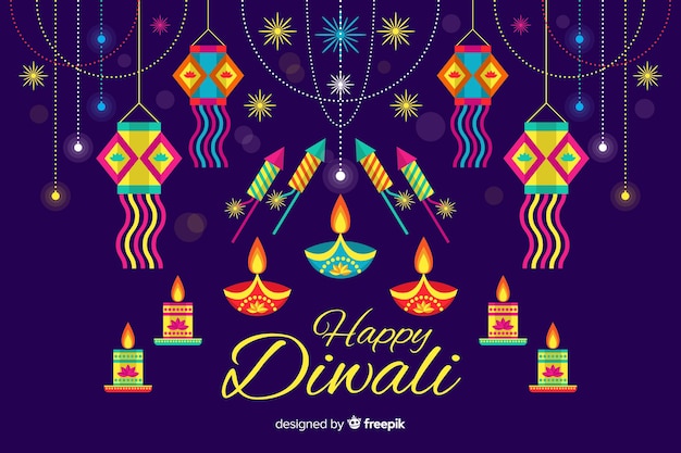 Vettore gratuito concetto di diwali con sfondo design piatto