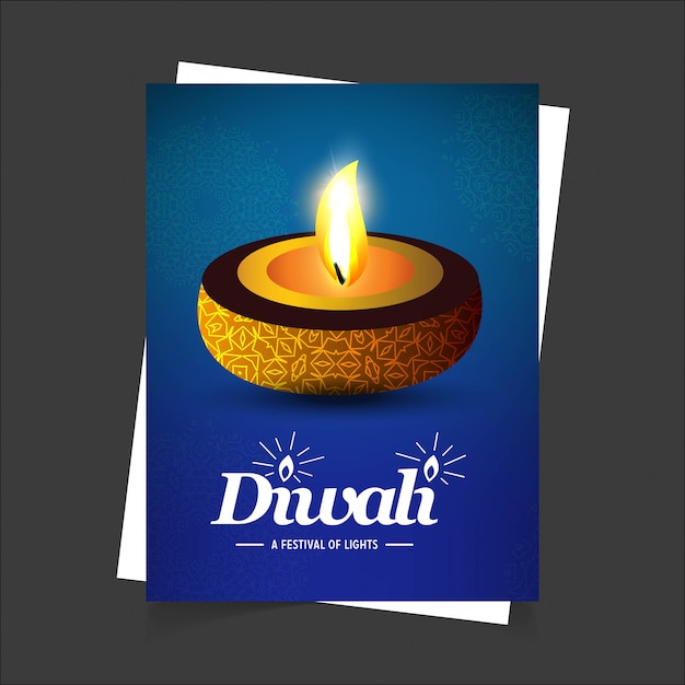 Голубой фон с дизайном Diwali и вектором типографии