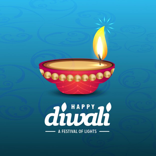 Голубой фон с дизайном Diwali и вектором типографии
