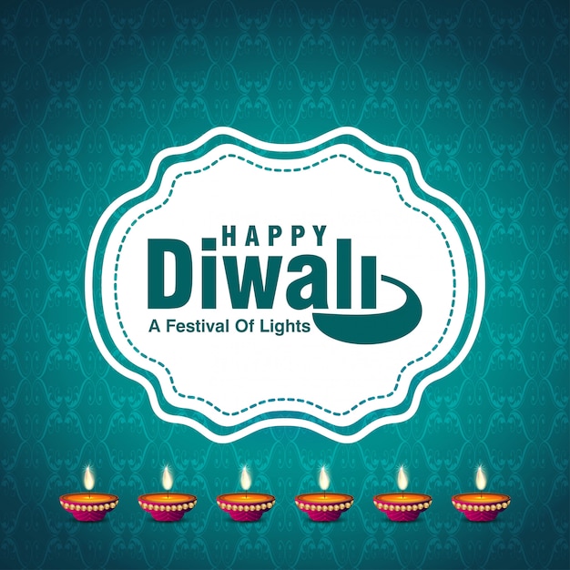 Free vector diwali design blue background and typography vector