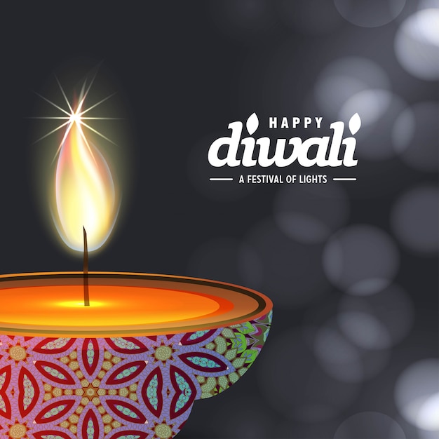 Vettore gratuito diwali design con sfondo scuro e tipografia vettoriale