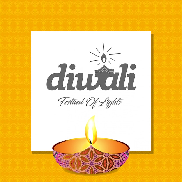 Free vector diwali design with yellow background and typography vector